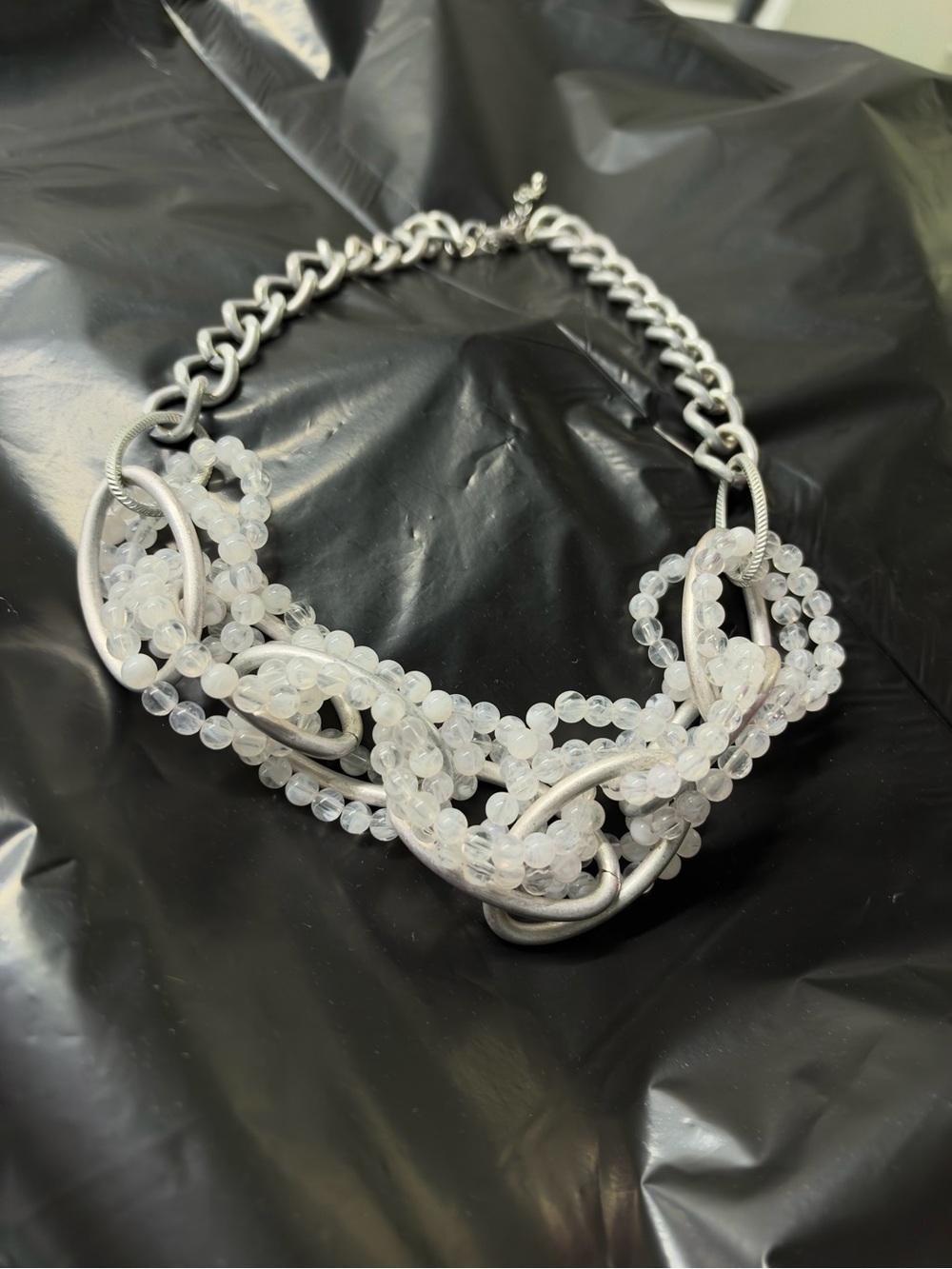 Statement White Beaded Twist Necklace - Women Jewelry